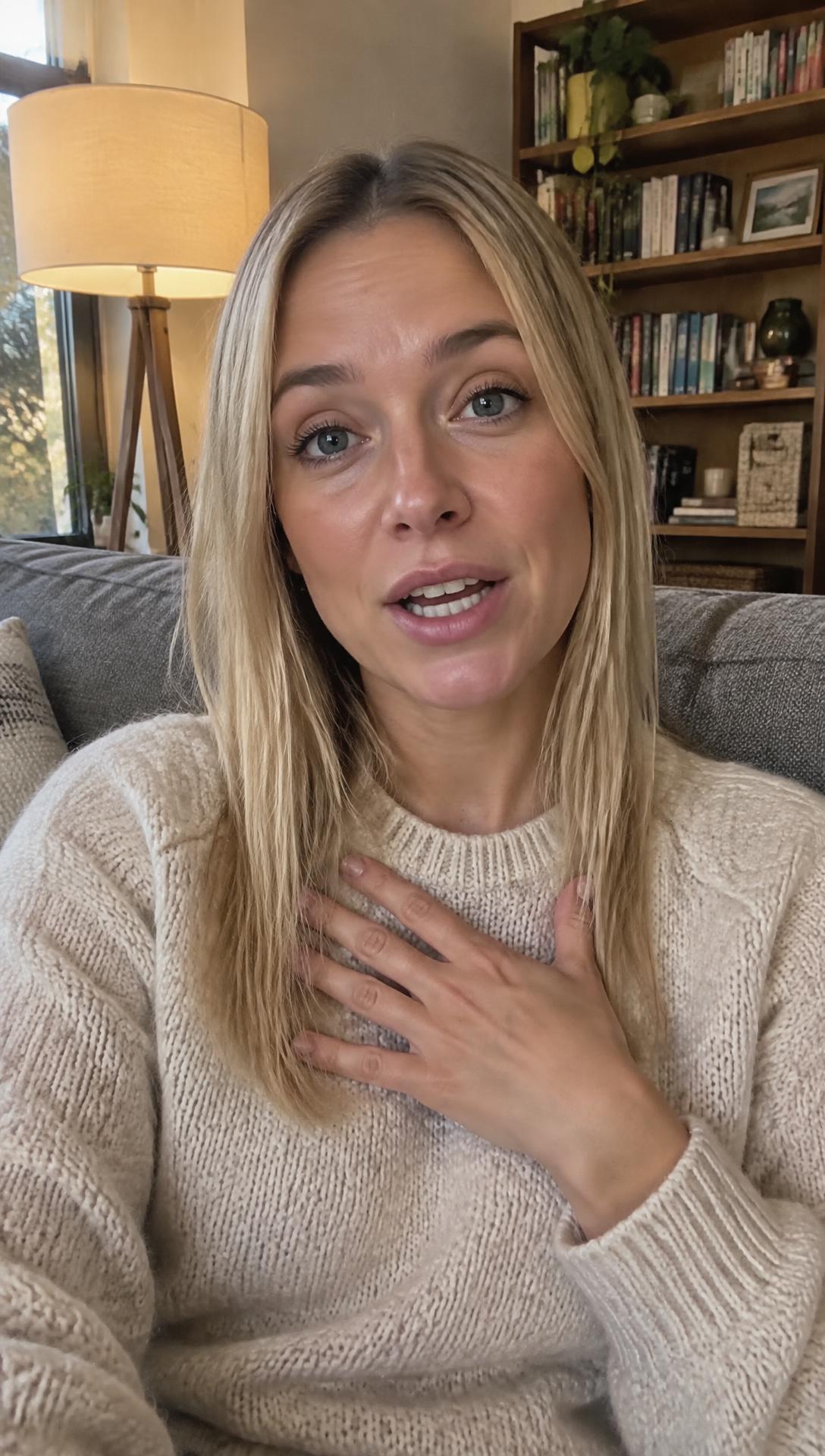 Video still: a creator on a sofa with a symptom question in German